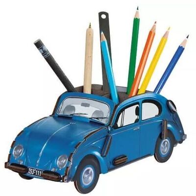 Astuccio per matite VW Maggiolino - blu in legno