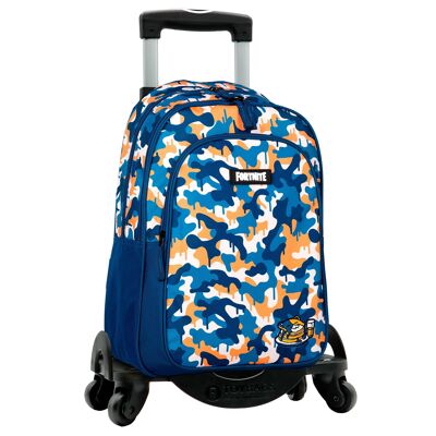 Zaino Scuola Fortnite Blue Camo Doppio Scomparto + Trolley Portagiochi 4 Ruote 360º