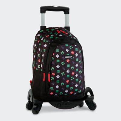 Minecraft Tnt Primary School Backpack Double Compartment + Toybags Trolley With 4 Swivel Wheels