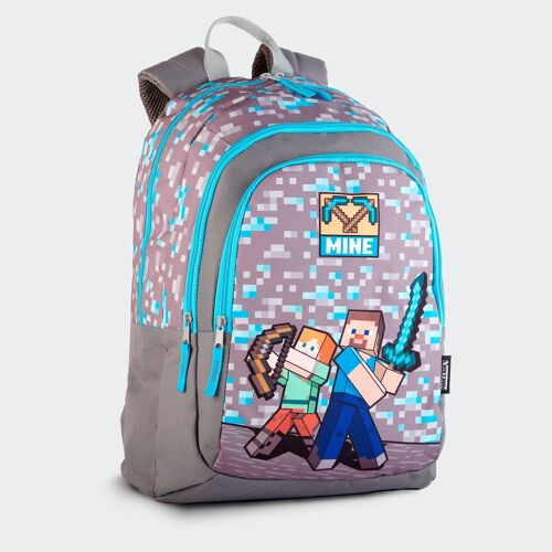 Mochila Escolar Minecraft Warriors Primaria DOBLE COMPARTIMENTO