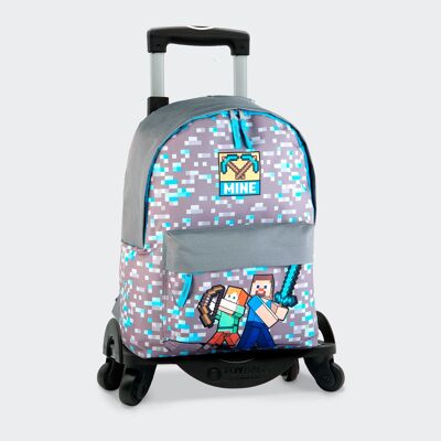 American Minecraft Warriors School Backpack + Toybags Cart With 4 Swivel Wheels
