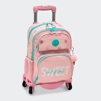 Blin-blin Dots Schulrucksack mit zwei Fächern + Spielzeugtaschenwagen mit 4 drehbaren Rädern