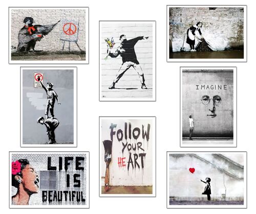 Set láminas y cuadros decorativos de Banksy, impresiones digitales sobre madera y sobre papel alta calidad