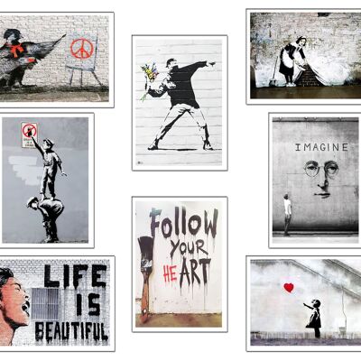 Ensemble de feuilles décoratives et peintures murales décoratives modernes, Banksy, réf.27481
