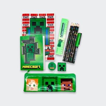 Ensemble de papeterie Minecraft. Carnet A5, carnet, trousse, crayons de couleur, stylo, caoutchouc, taille-crayon et règle. 2