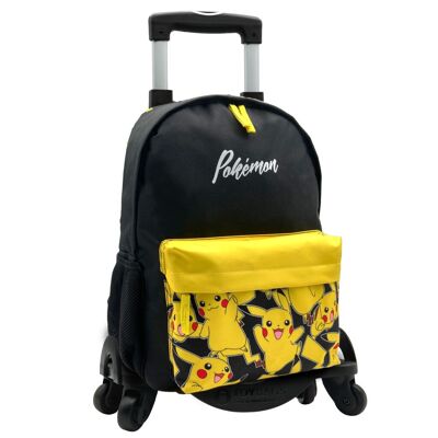 Mochila Escolar Pokemon Pikachu Primaria Americana + Carro Toybags Con 4 Ruedas Giratorias