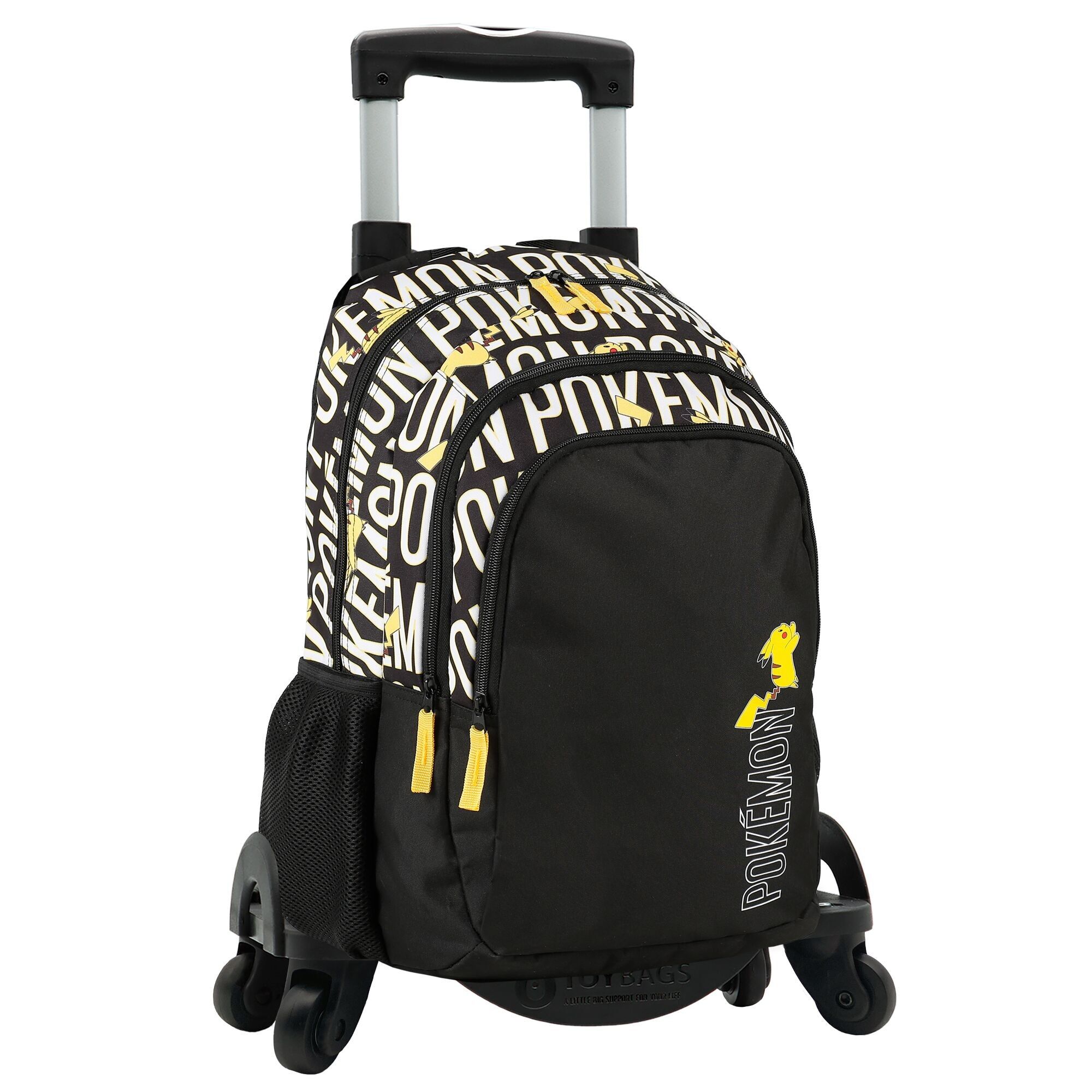 Mochila Escolar Pokemon Doble Compartimento  + Carro Toybags 4 Ruedas 360º