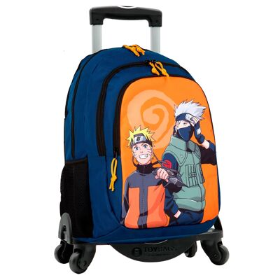 Naruto-Schulrucksack mit zwei Fächern + Spielzeugtaschen-Trolley, 4 um 360 ° drehbare Räder