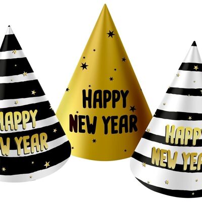 Happy New Year - Cappellini da festa - BlackGold HNY 10 cm - 6 pezzi