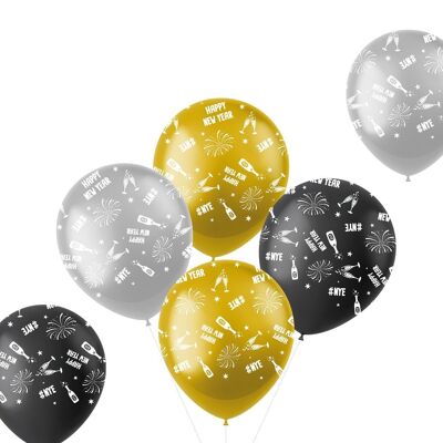Happy New Year - Latex Balloons - BlackGold HNY - 6 pieces
