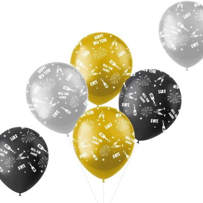 Happy New Year - Latex Balloons - BlackGold HNY - 6 pieces