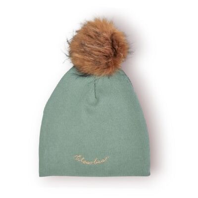 Cappello BEANIE con pompon Kaki- 'EMBROIDERY'