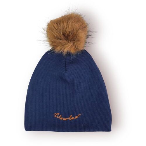 BEANIE hat with pompom Navy- 'EMBROIDERY'