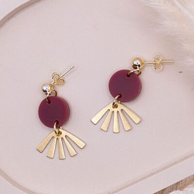 Earrings acrylic boho leaf made of stainless steel - light stud earrings autumn red