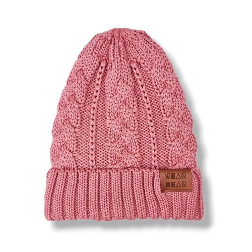 Merino Hat Braided Knit Pink