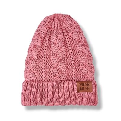 Merino Hat Braided Knit Pink