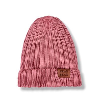 Gorro Merino Punto Canalé Rosa