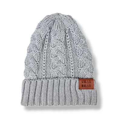 Gorro Merino Punto Trenzado Gris Claro