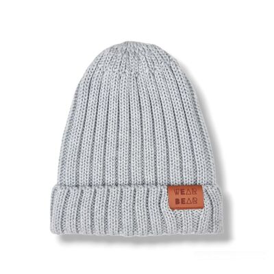 Gorro Merino Punto Canalé Gris Claro