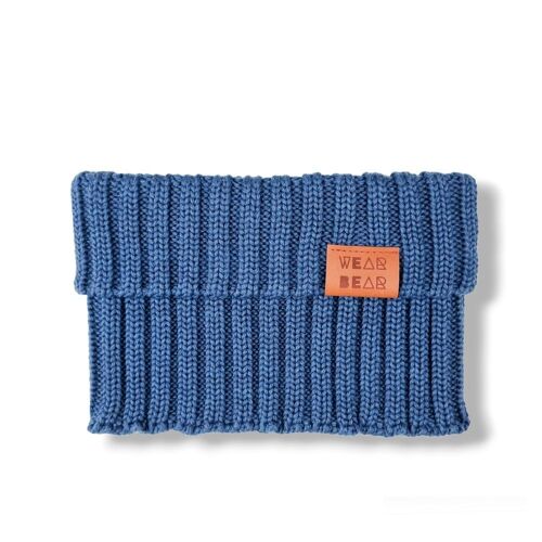 Chimney type Scarf knitted Blue