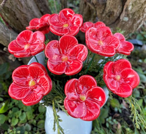 Red Ceramic Flower Cherry Blossoms, Plant stake