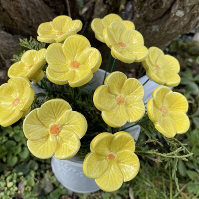 Flores de cerezo de flor de cerámica amarilla, estaca de planta