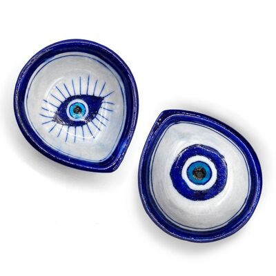 Conjunto de 2 - Portavelas de cerámica Evil Eye, juego de portavelas