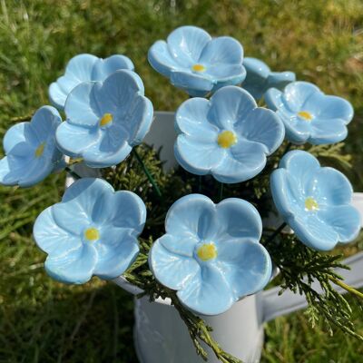 Light Blue Ceramic Flower Cherry Blossoms, Plant stake