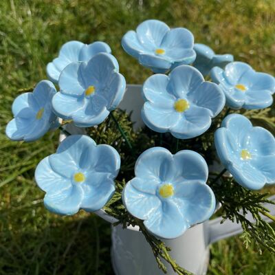 Light Blue Ceramic Flower Cherry Blossoms, Plant stake