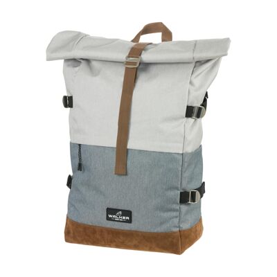 Walker by Schneiders Lifestyle Rucksack Roll Up Two Light Grey & Grey, 30x45-64x20 cm, V: 23-30L, Laptopfach, Rückenpolsterung, erweiterbares Hauptfach mit Reisverschlussöffnung, Tragegriff, wasserabweisend, Rucksack für Schule, Uni, Büro & Freizeit