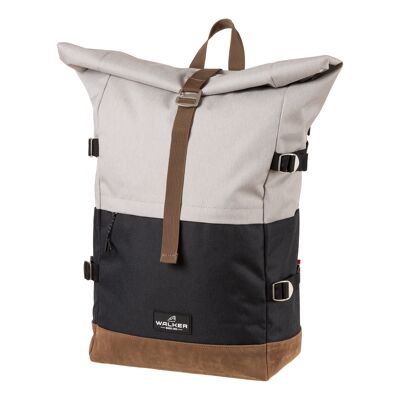 Walker by Schneiders Lifestyle Rucksack Roll Up Two Light Grey & Anthracite, 30x45-64x20 cm, V: 23-30L, Laptopfach, Rückenpolsterung, erweiterbares Hauptfach mit Reisverschlussöffnung, Tragegriff, wasserabweisend, Rucksack für Schule, Uni, Büro & Freizeit