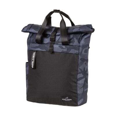 Walker by Schneiders Classic Rucksack Roll Top Azul Camuflaje, 29 x 40 x 15 cm, Capacidad: 20-23L, Laptopfach, Rückenpolsterung, erweiterbares Hauptfach mit Reisverschlussöffnung, Tragegriff, wasserabweisend, Rucksack für Schule, Uni, Büro and Freizeit