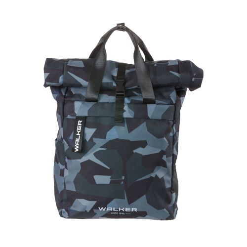 Walker by Schneiders Classic Rucksack Roll Top Camo Anthrazit, 29 x 40 x 15 cm, Kapazität: 20-23 L, Laptopfach, Rückenpolsterung, erweiterbares Hauptfach mit Reisverschlussöffnung, Tragegriff, wasserabweisend, Rucksack für Schule, Uni, Büro und Freizeit