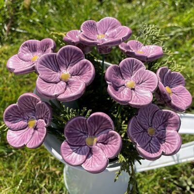 Flores de cerezo de flor de cerámica púrpura, estaca de planta