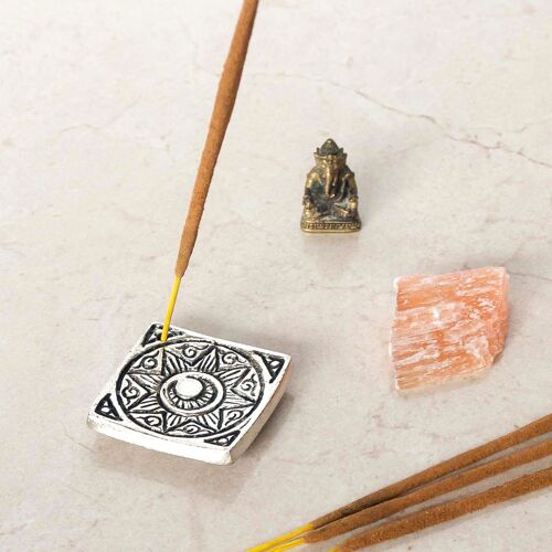 Small MOON + SUN INCENSE holder - Square Silver Incense Stick Holder,