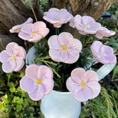 Flores de cerezo de flor de cerámica rosa, estaca de planta