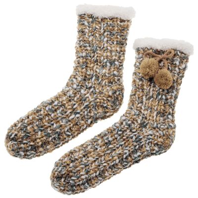 Pantofole calzini in maglia di lino naturale screziato, TU