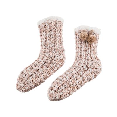 Chaussons chaussettes tricot chinés blush, TU