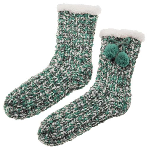 Chaussons chaussettes tricot chinés émeraude, TU