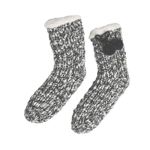 Chaussons chaussettes tricot chinés charbon, TU