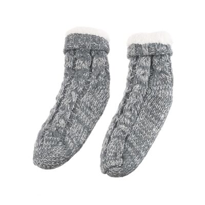 Chaussons chaussettes torsades gris chiné, TU