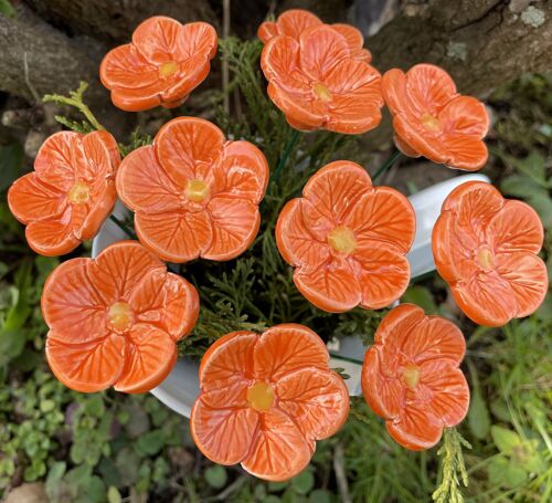Orange Ceramic Flower Cherry Blossoms, Plant stake