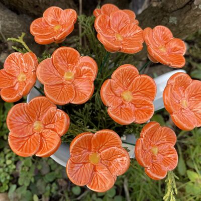 Orange Ceramic Flower Cherry Blossoms, Plant stake