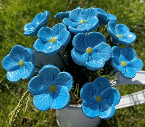 Turquoise Ceramic Flower Cherry Blossoms, Plant stake