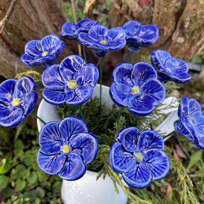 Flores de cerezo de flor de cerámica azul oscuro, estaca de planta