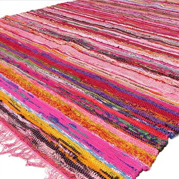 Aakriti Tapis Chindi traditionnel 2 en 1 réversible, polyvalent et 100 % respectueux de l'environnement – Rose (1,5 x 9,1 m) (152,4 x 91,4 cm) 1