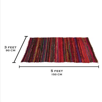 Aakriti Tapis Chindi traditionnel 2 en 1 réversible, polyvalent et 100 % respectueux de l'environnement – Rouge (1,5 x 9,1 m) (152,4 x 91,4 cm) 5