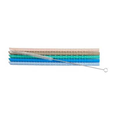 NUEVO juego de pajitas de silicona en colores New Zen – con cepillo