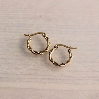 Stainless steel hoop 15mm 'twisted' - gold