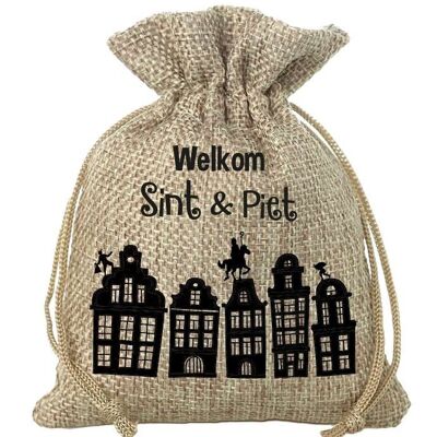 Sac cadeau 'Bienvenue Sint & Piet' (NL) - 18x25cm